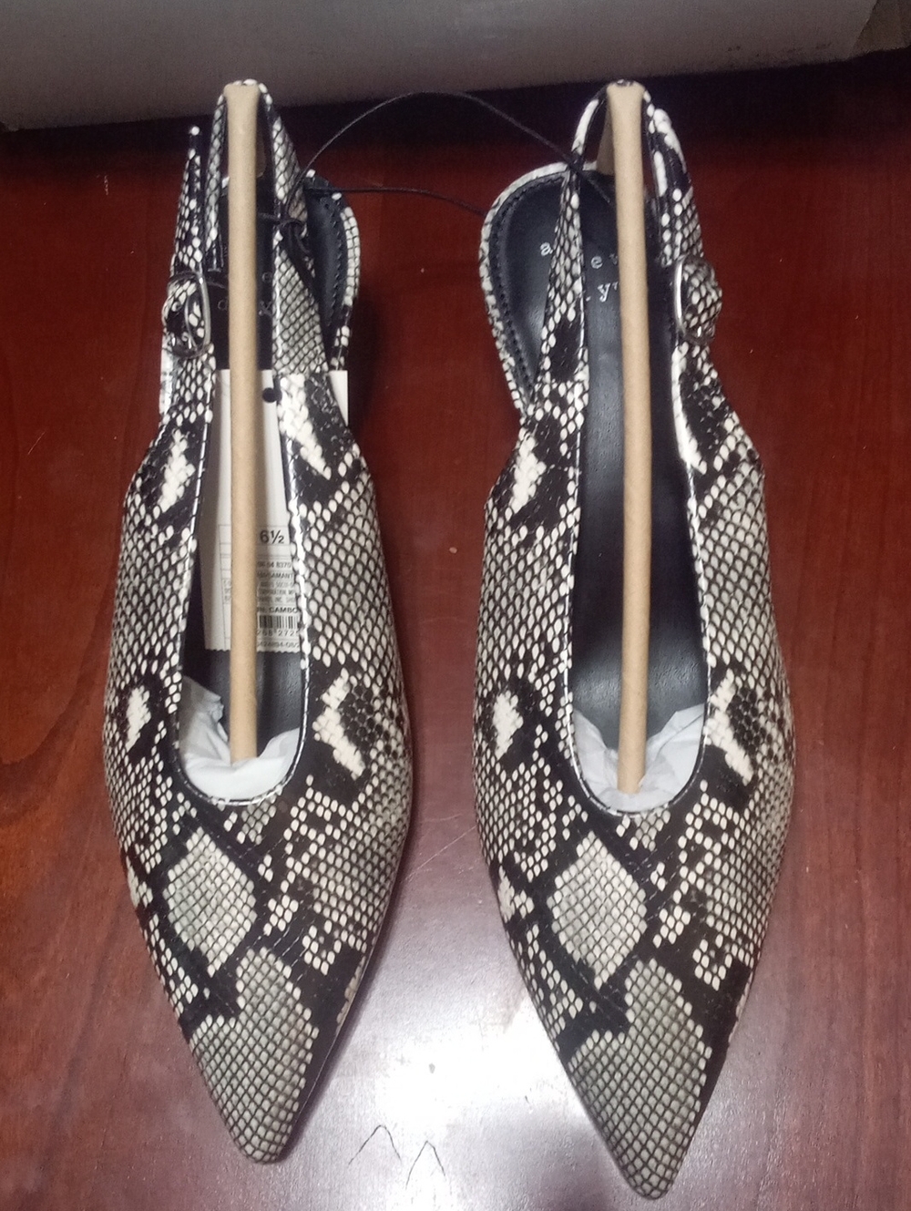 A New Day Snake-Print Pointed Toe Slingback Pumps - Black & Cream 6 1/2 NWT $40